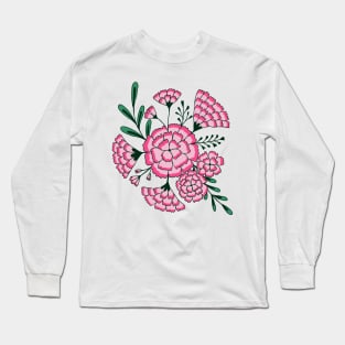 Vintage carnation flowers in green and pink Long Sleeve T-Shirt